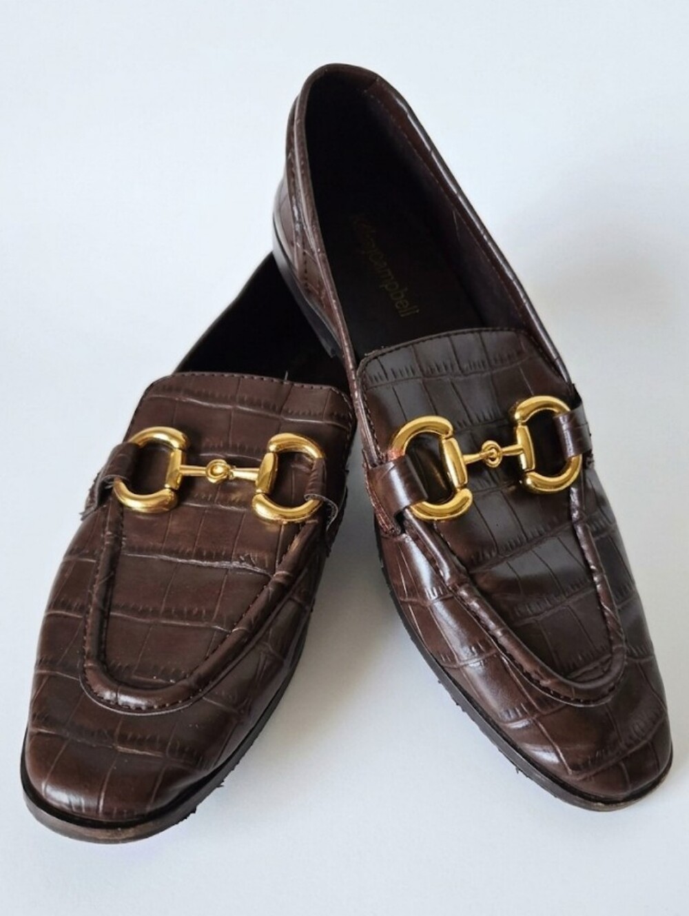 Jeffrey Campbell Velviteen Brown Croc Gold Horsebit Loafers - Women's Sz 8